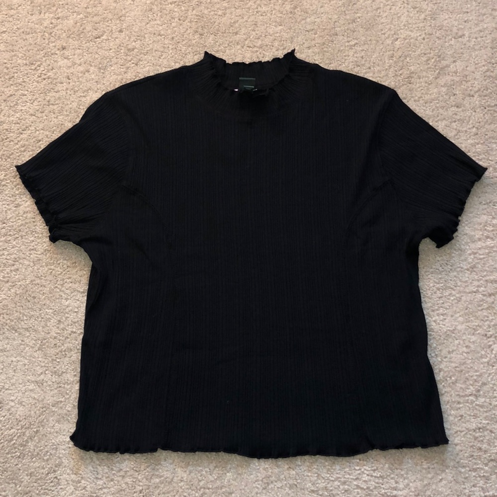 Wild Fable Black Mockneck Ribbed Ruffle Crop Top